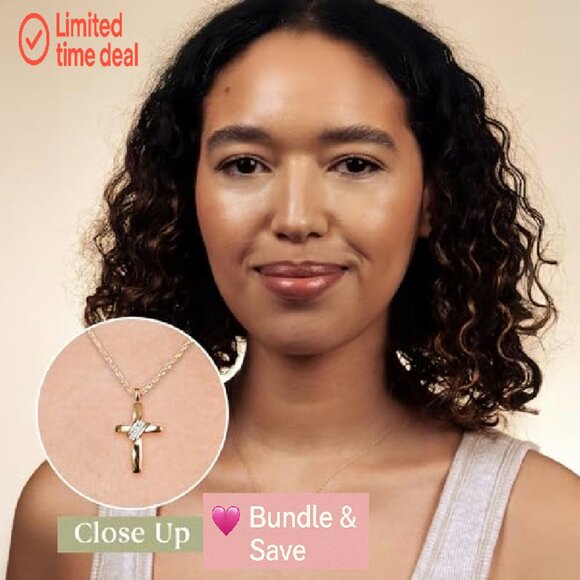 10K Gold Diamond Cross Pendant Necklace 18 Inch Chain - Picture 4 of 8